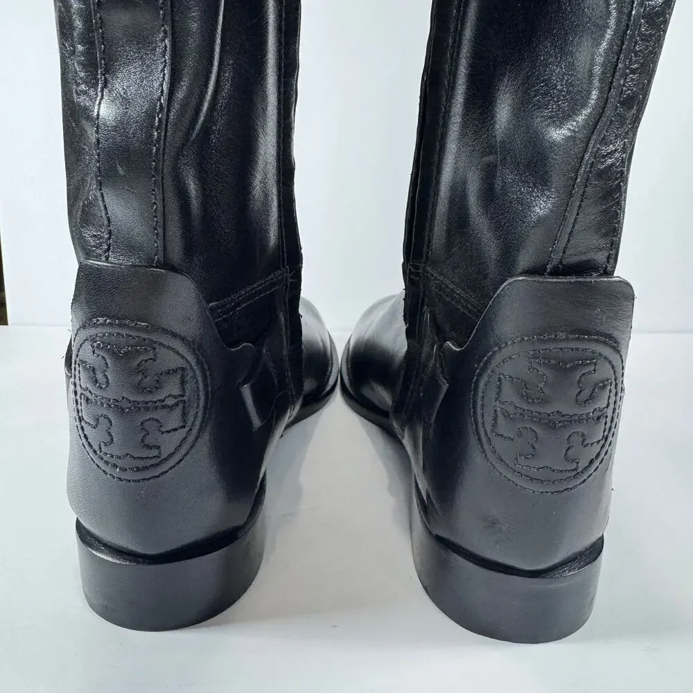 Tory Burch Colton Leather Knee High Riding Boots Sz 5.5 NEW Equestrian LOGO